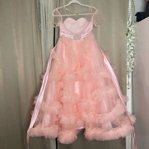 Elegant Pink Tulle Gown with Sequins Beaded Details